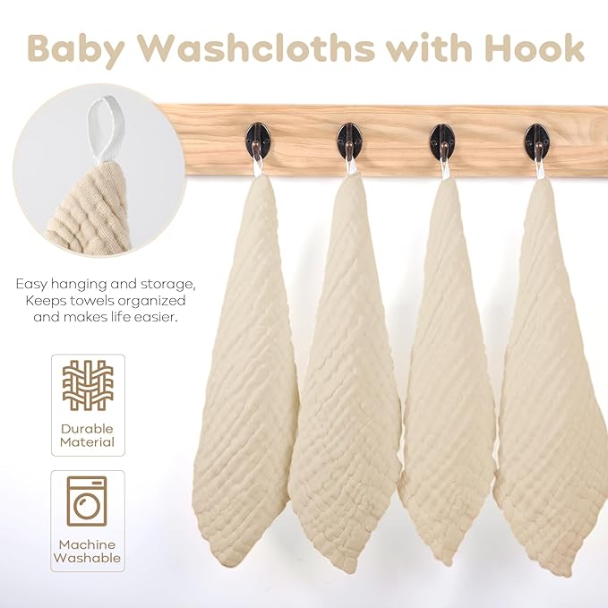 Yoofoss Muslin Baby Washcloths 100% Organic Cotton Face Towels 6 Pack Wash Cloths for Baby 12x12in Soft and Absorbent Baby Wipes (Apricot)