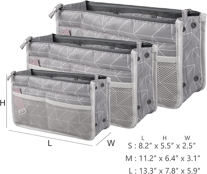 Vercord Updated Purse Handbag Organizer Insert Liner Bag in Bag 13 Pockets Lighr Grey Small