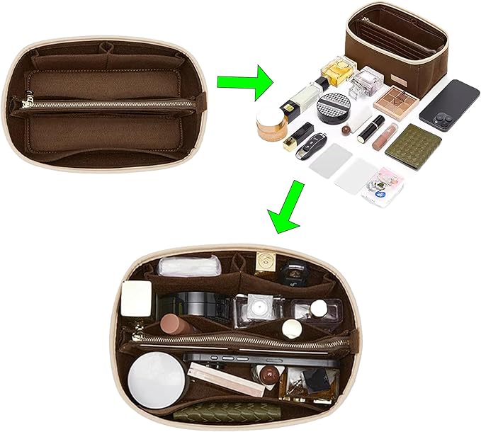 Purse Organizer Insert for Handbags, Fit Speedy 25 Neverfull Felt Tote Insert with Base Shaper Zipper Bag in Bag
