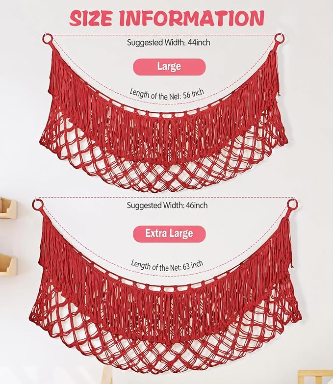 Stuffed Animal Hammock - Extra Large 63'' Long, Stuffed Animal Storage, stuffed animal Holder net, Hammock Large, Storage Hanging Organizer - Red