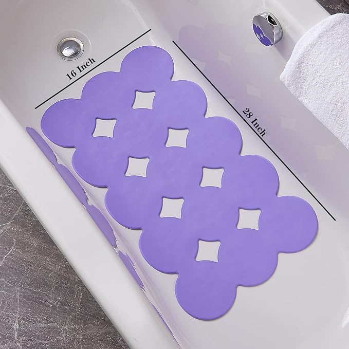 Webos Patented Non Slip Bathtub Mat Shower Mat Bath Mat Tub Mats with Strong Suction Cups Soft Natural Rubber Bath Mat for Inside The tub (Circle-Purple, 28x16 inch)