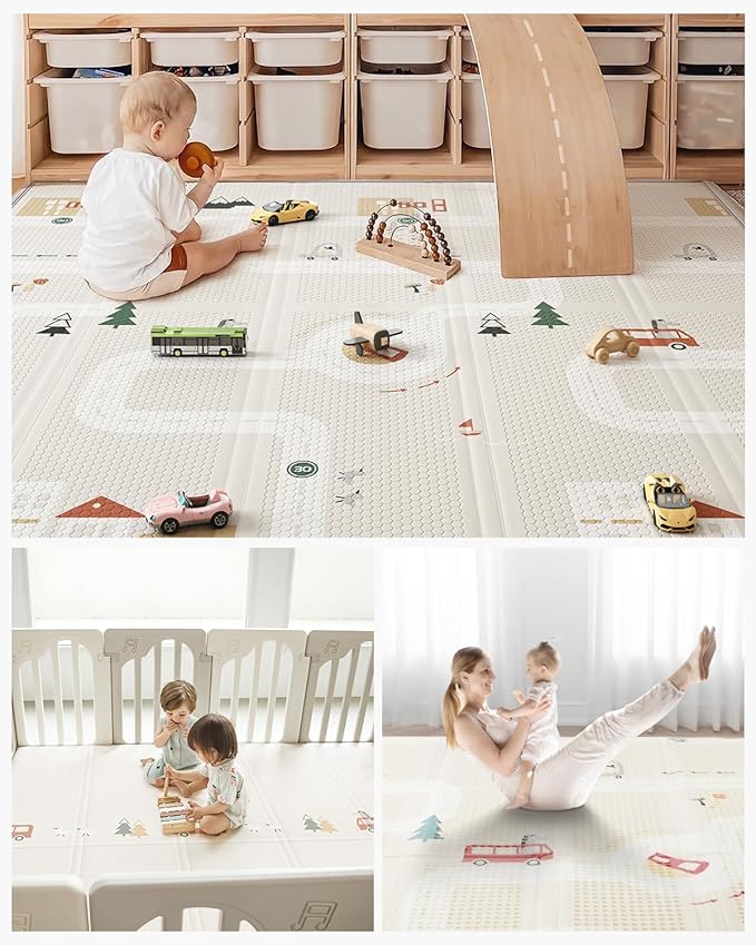 Baby Play Mat, Foldable&Waterproof Baby Play Mat for Floor, Reversible Foam Playmats for Babies Boy and Toddlers Infants, Edge Reinforcement Crawling Mat for Indoor&Outdoor&Travel(50*77*0.4)