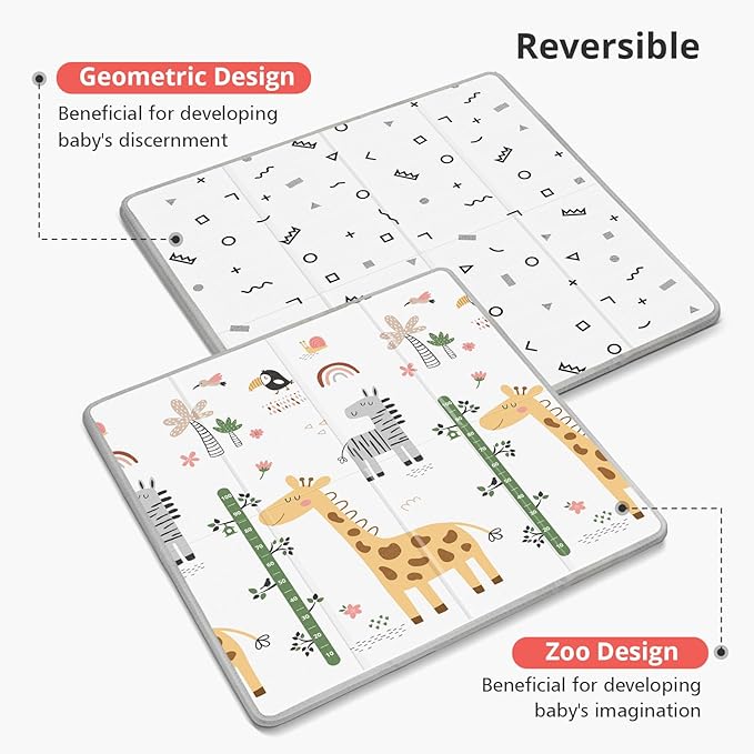 PLGLOG Baby Play Mat,59"x59" Foldable Play Mat,Reversable,0.8" Thick Waterproof Baby Floor Playmate for Babies Crawling,Toddlers,Infants,Play & Tummy Mat,Giraffe