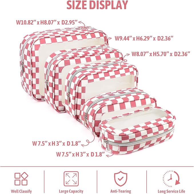 YOPCDJ 5PCS Diaper Bag Organizer Pouch Set, TSA Approved Toiletry Bag, Clear Waterproof TPU Makeup Bag Set Travel Organizer Bags for Women and Kids