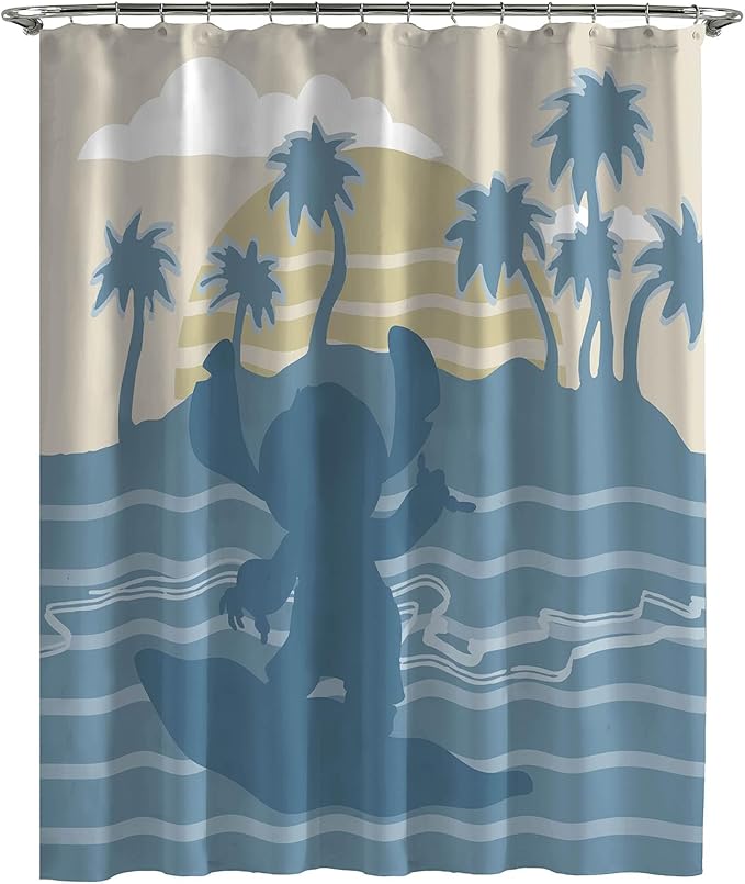 Jay Franco Disney Lilo and Stitch Shower Curtain - Licensed Bathroom Décor for Kids or Teens - 70 x 72 Inch Washable Fabric Curtain