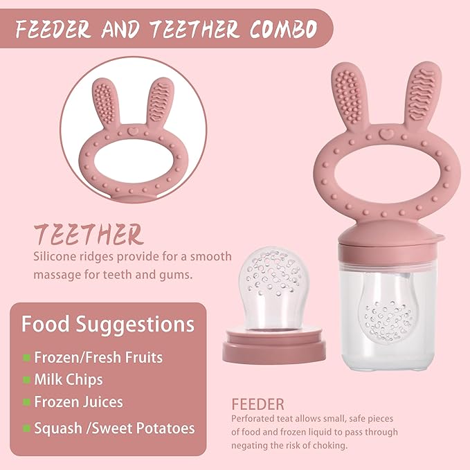 Baby Breastmilk Popsicle Molds & Baby Fruit Feeder (3 Pack), Baby Food Freezer Tray Storage Containers, Silicone Teething Pacifier Feeder and Teether for Babies,Baby Feeder-Pink