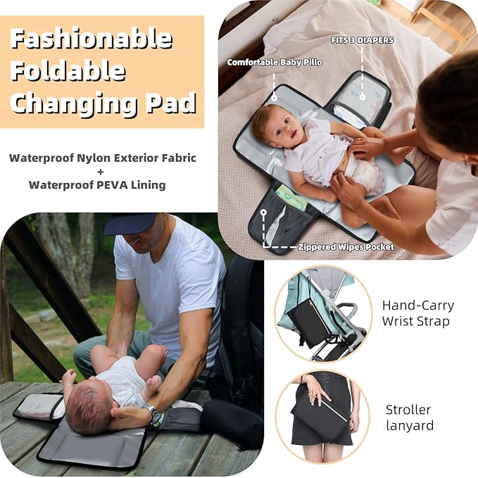 ROSEGIN Baby Diaper Bag Backpack with Changing Pad, Pacifier Case, for Boy Girl Toddler - Large, Stylish, Waterproof Travel Quilted Diaper Bag for Mom - Black/White