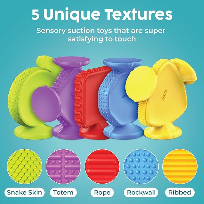 BUNMO Big Shapes Textured Suction Bath Toys for Toddlers 1–3 (10 Pack), Extra Large Silicone Bathtub Toys, BPA-Free Suction Cup Toys, Bath Toys for Kids Ages 1+, Sensory Bath Toys