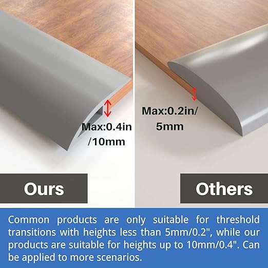 COUKIU 10 FT PVC Floor Transition Strip, Peel and Stick Molding Trim for Threshold Transitions with a Height Less Than 10 mm/0.4in, Carpet & Floor Edging Trim, Carpet to Tile Transition Strip(Gray)