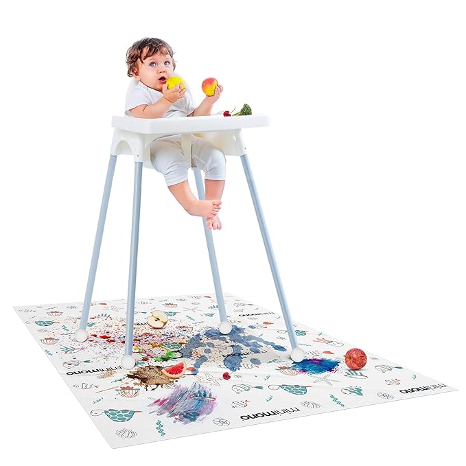 Baby Splat Mat for Under High Chair - 30 Pcs Disposable and Waterproof Splash Mats - 40"x47" Multipurpose Activity Mat for Picnic, Arts and Crafts - Baby Led Weaning Supplies (Sea Animals)