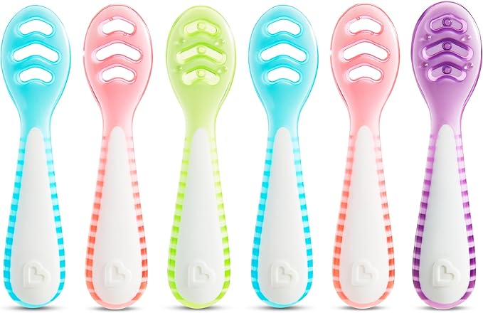 Munchkin® Gentle Dip™ Baby Spoons for Self Feeding and Baby Led Weaning, 6 Pack, Blue/Green/Pink/Purple