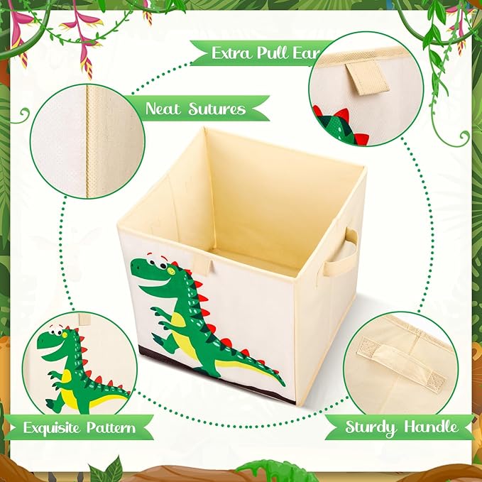 Kigley 6 Pcs Collapsible Cube Storage Bins Kids Foldable Storage Cube Organizer Fabric Toy Box Decorative Kids with Handles for Home Nursery Bedroom, 10.6 x 10.6 Inch(Classic Animal)