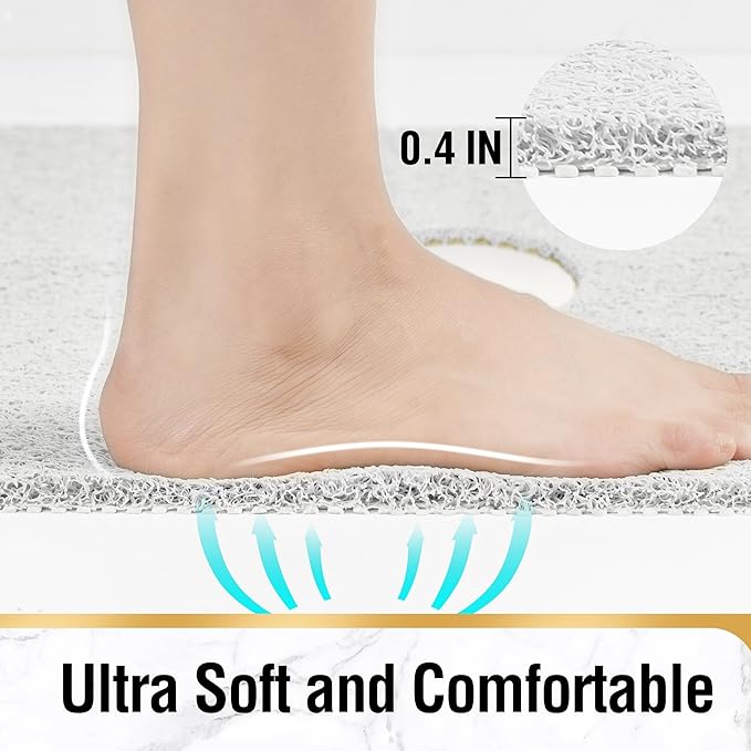 HITSLAM Square Shower Mat, 24 x 24 Inch Non Slip Bath Mat for Tub, Soft PVC Loofah Bathtub Mats with Drain Holes, Quick Drying Bathroom Stall Floor Mat, Bathroom Accessories Without Suction Cup, White