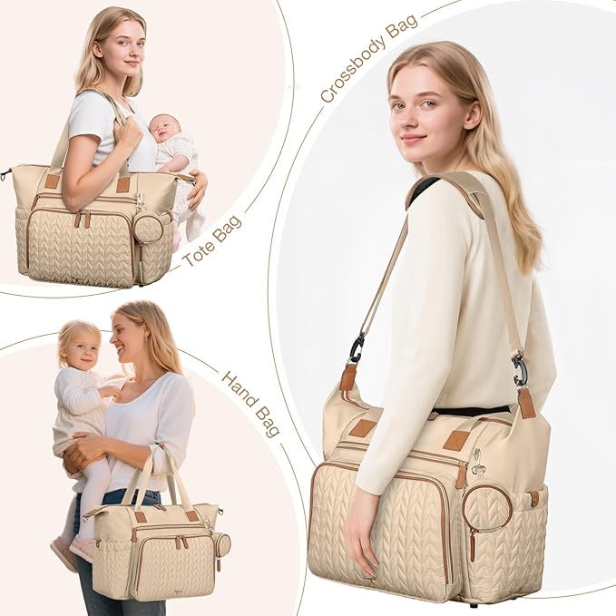 Tonyeee Diaper Bag Tote, Large Baby Diaper Bags Waterproof, Hospital Bag for Labor Delivery with Pacifier Case, Changing Pad, Shoulder Strap, khaki