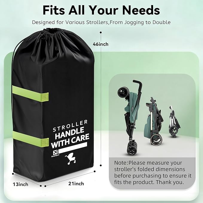 Guiseapue Stroller Bag for Airplane: Airplane Travel Essentials, Stroller Cover for Air Travel, 46" H x 21" W x 13" D for Single, Double, Jogging Stroller, Nuna Doona Cybex Mockingbird Uppababy