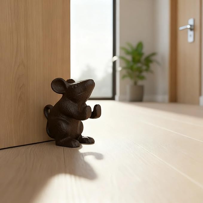 Comfy Hour Heavy Duty Cast Iron Mouse Door Stopper, Decorative Animal Door Stop for Bottom of Door, Rustic Brown Mouse Bookend & Door Wedge, Vintage Lodge Style Home Decor, 1 pc