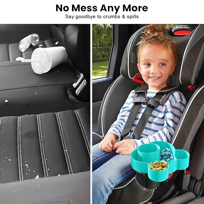 Car Seat Tray - Convert Cup Holder to a Tray for Snacks, Toys, 360 Rotatable for Kids Travel, Anywhere with Cup Holder (Teal)