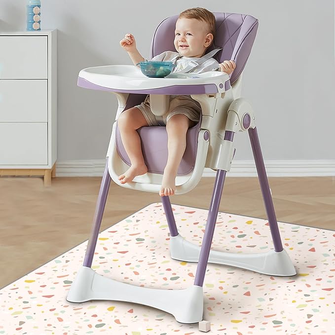 CLYMENE Splat Mat for Under High Chair | 51x51 Inch Anti-Slip Baby Splash Mat | Waterproof & Washable Spill Mat for Highchair Floor and Infant Play (Terrazzo Treasure)