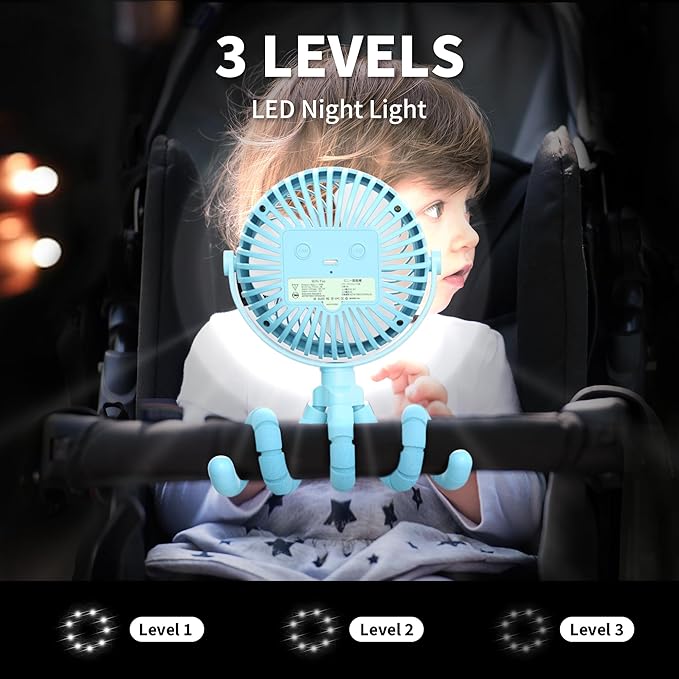 AMACOOL Battery Operated Stroller Fan, Newborn & Baby Travel Essentials, Registry Gifts, Flexible Tripod Clip On Fan with 3 Speeds and Rotatable for Car Seat Crib Bike Treadmill, Beach Essentials