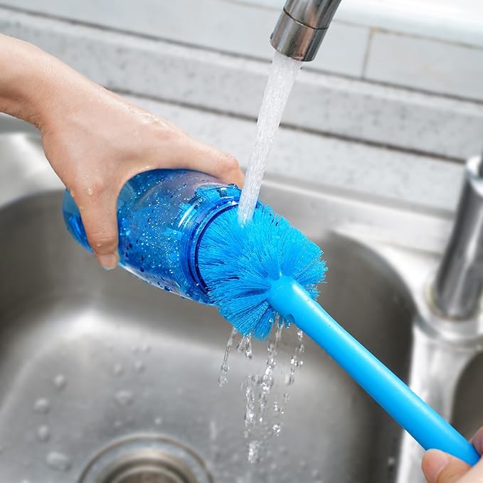 MOSOLAN 2-in-1 Water Bottle Brush and Straw Cleaner Brush, Long Handle Scrub Brush with Replaceable Head for Water Bottles, Glasswares, Mugs, Flasks, Tumblers and Kitchen Sink, Breezy Blue, 1 Pack