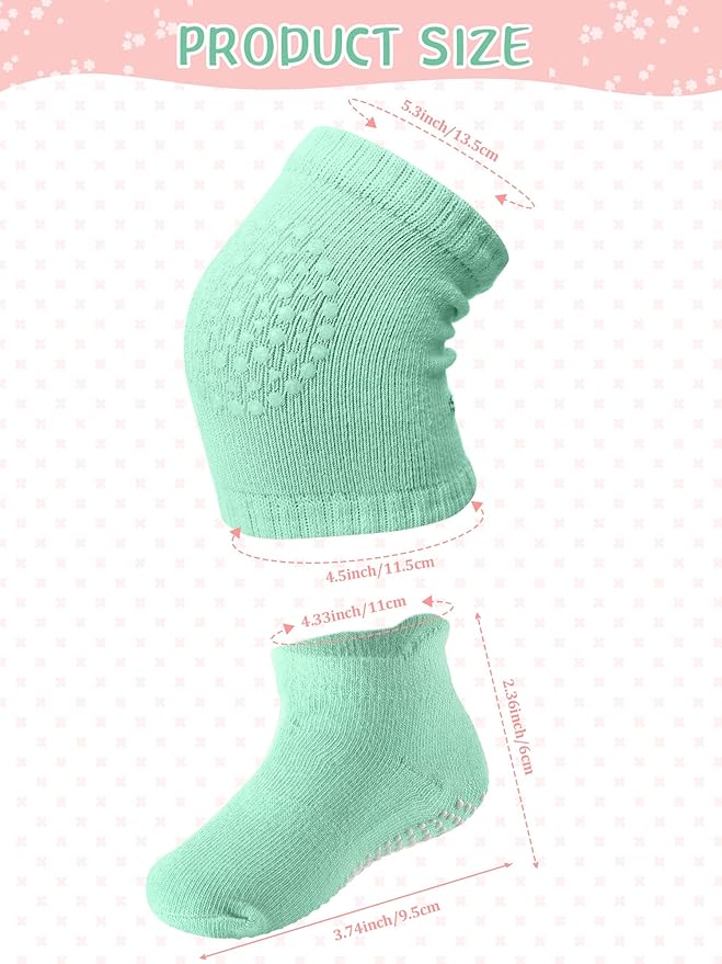 10 Pairs Baby Crawling Anti Slip Knee Pads and Anti Slip Baby Socks Set Unisex Toddler Knee Protectors Non Slip Ankle Socks