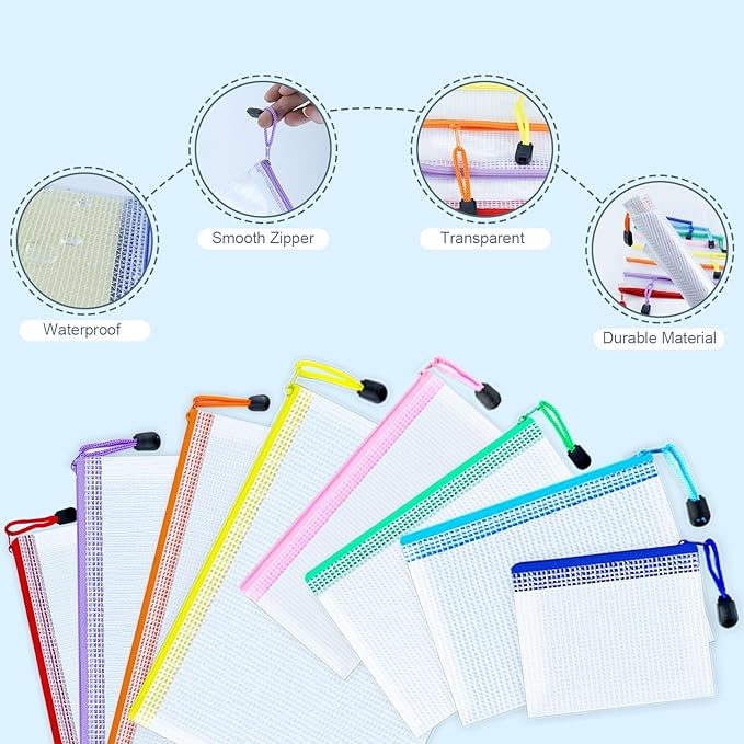 VVCOIIROEI 32pcs Mesh Zipper Pouch Bags, 8 Sizes, 8 Colors Zipper Pouches for Organizing, Board Game Storage, Travel, School Office