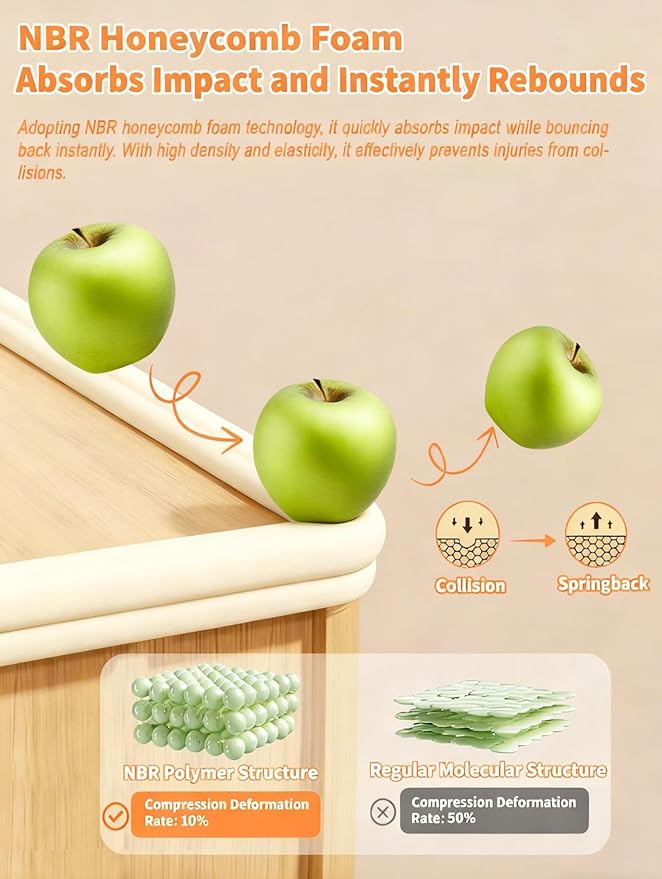QYV Edge Corner Protector Baby Proofing, 6.56FT 0.6'' Thicken L-Shape Furniture Fireplace Safety Bumper Guard with 6 Corners, Pre-Taped, Soft NBR Rubber Foam, Table Edge Protector for Baby (Beige)