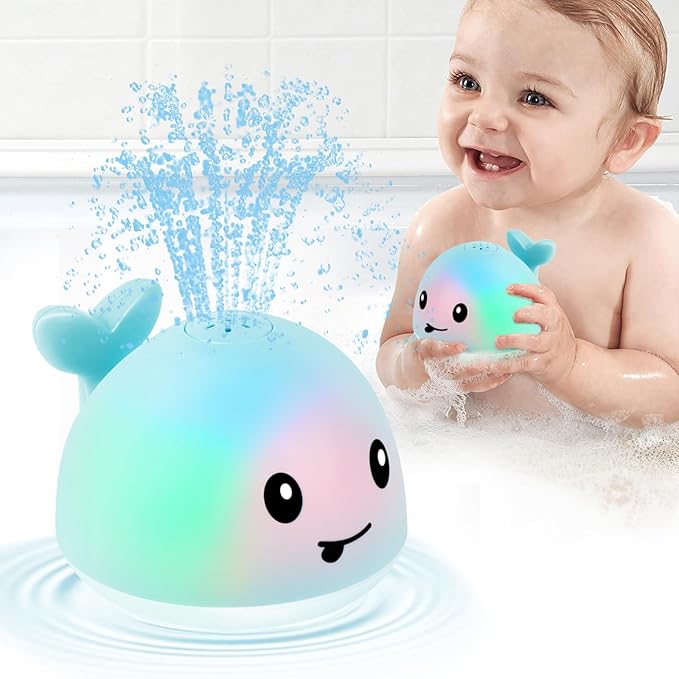 Whale Bath Toy Sprinkler, Light Up Bath Toys for Kids Ages 1-3 Babies 6-12-18 Months, 1 2 3 Year Old Boys Girls Gifts Valentines Toddler Birthday Gifts, Bathtub Fountain Pool Water Table Toys