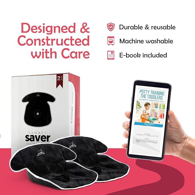 Bear and Care - Piddle Pads - Strollers, Bouncers & Car Seat Pad, Waterproof & Machine-Washable Cover on Car Potty for Toddler Toilet Training (Black, 3 Count (Pack of 1))