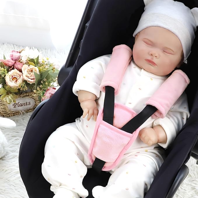 Car Seat Straps Pads for Baby Girls 3 Pieces,Super Soft Car Seat Strap Covers Kids,Man Fai Sky Infant Carseat Shoulder Pading, Hip Support for All Car Seats, Pushchair, Stroller(Pink)