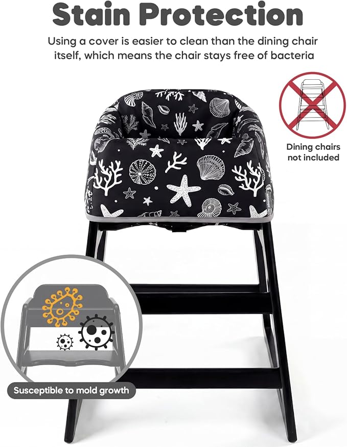 Mamatepe Reusable Baby High Chair Cover with Strap Pads & 2-Point Harness, Waterproof Portable Seat Cover for Restaurant Travel Home, Black
