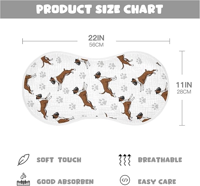 Qinllo 2 Pack Muslin Burp Cloths Boxer Dogs White Cotton Baby Burp Cloths Ultra Absorbent and Soft Spit Up Rags for Newborn Must Haves 22x11 Inch