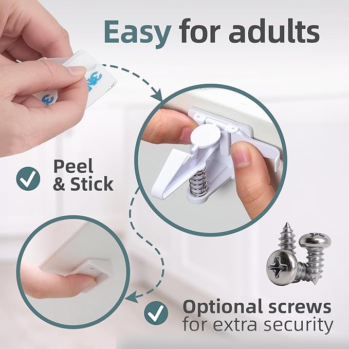 (10 pcs) Upgraded Invisible Baby Safety Proofing Cabinet Latch Locks - No Tools or Drilling Required for Installation, Works with Most Cabinets Drawers and with Countertop