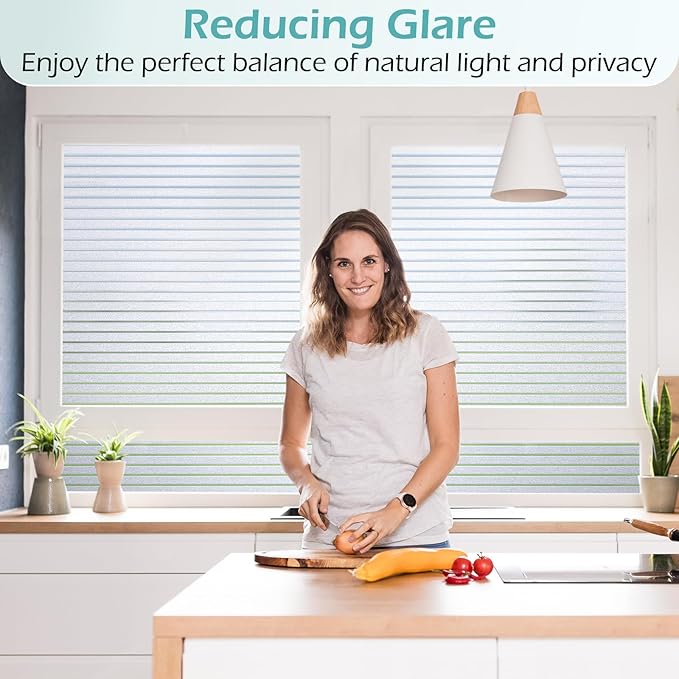 DOWELL Window Privacy Film, Frosted Glass Window Film, Static Cling Glass Vinyl, Heat Blocking Frosting Coverings, Removable Door Stickers for Home Office, Non-Adhesive, Reusable, 23.6 x 118.1 inches