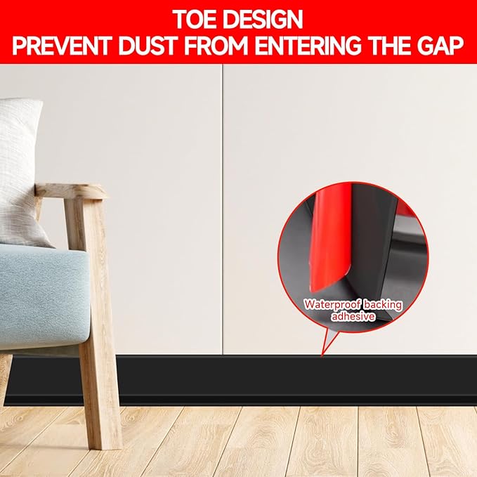 Flexible Baseboard Molding Trim 3 Inch(W) x 66 Feet(L) Self Adhesive Vinyl Wall Base Peel and Stick Cove Base,Rubber Wall Base. (Black)