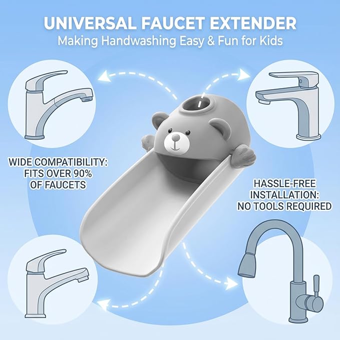 Skyroku 2 Pack Faucet Extender for Toddlers, Sink Extenders with Temperature Sensitive for Kids Hand Washing Sink Faucet Extension,Suitable for Bathroom Sink, Kitchen,Bathtub (Grey)