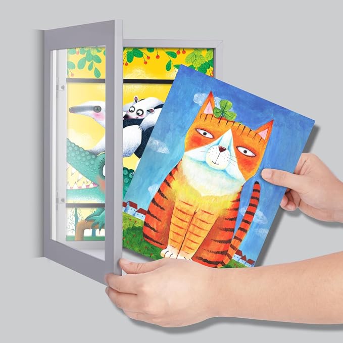 [2-Pack] Kids Art Frames, 8.5x11 Front Opening Kids Artwork Frames Changeable, Gray Artwork Display Storage Frame for Wall, Holds 50 Pcs, for 3D Picture, Crafts, Children Drawing, Hanging Art,