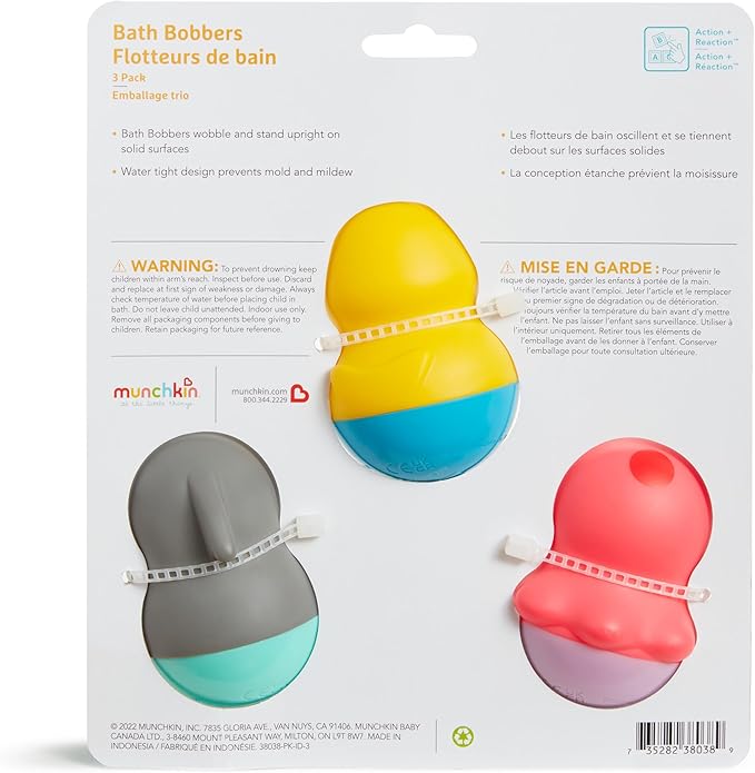 Munchkin® Bath Bobbers Mold Free Baby and Toddler Bath Toy, 6+ Months, Dolphin/Walrus/Octopus