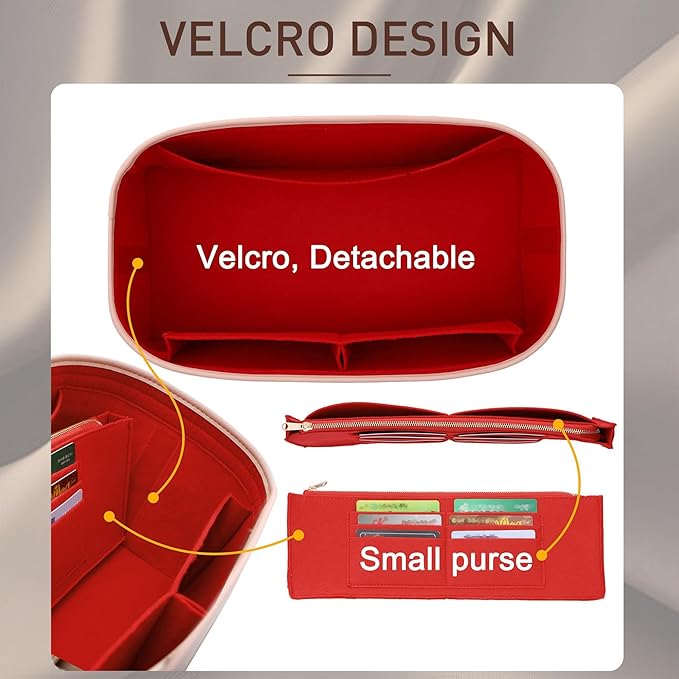 Doxo Purse Organizer Insert & Base Shaper 2pc Set, Felt Handbag Bag Fit LV Speedy & Neverfull More (L-Red)