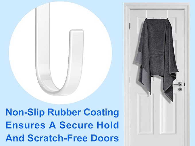 Mars-Rock Over The Door Metal Hooks with Plastic Coating 5.5" Fit 0.5" to 1 3/8" Door 8 Pcs Heavy Duty Single Towel Robe Rack Wreath Bathroom Shower Hanger Shoe Organizer Ironing Board Short White
