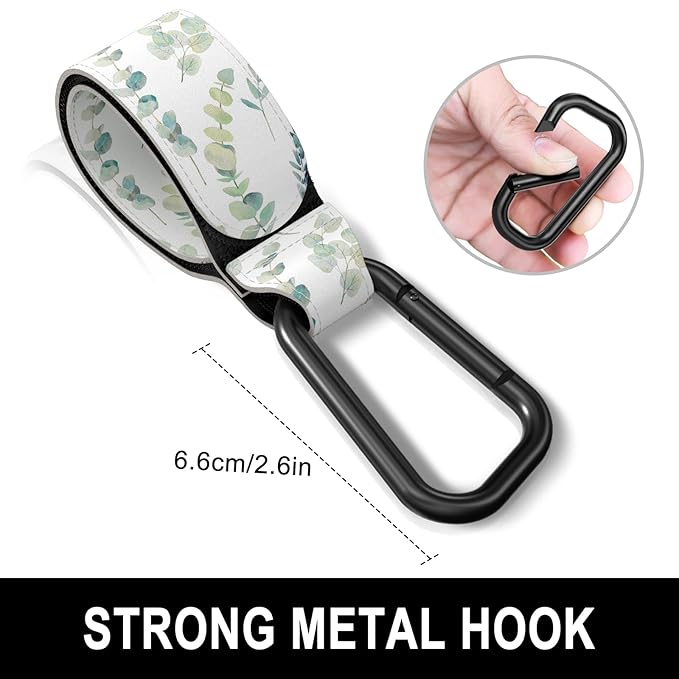 Baby Stroller Hooks for Hanging Bags, Universal Stroller Clips Accessories, Mommy Hook for Diaper Bag, Shopping Cart, Purse, Backpack - 2 Pack, Eucalyptus