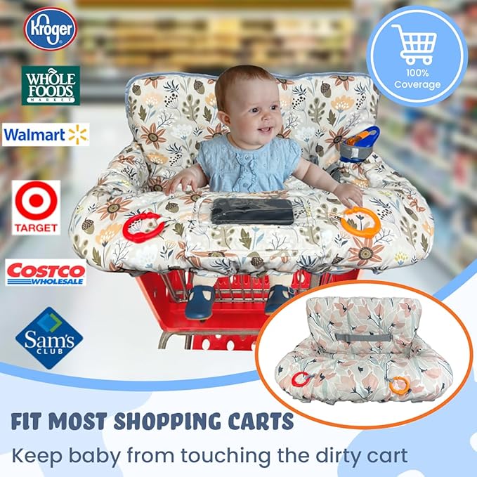 Shopping Cart Cover for Baby and Toddler, Waterproof Grocery Cart and High Chair Cover, Soft Padded Cart Cover for Babies, Universal Fit for Costco, Target and Restaurant High Chairs