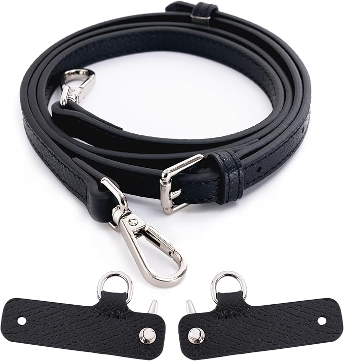 Mini Bag Organizer with Genuine Leather Crossbody Strap Conversion Kit, Compatible with Longchamp Mini Bag – Inner Liner Insert + Strap Kit Set, Black+Black
