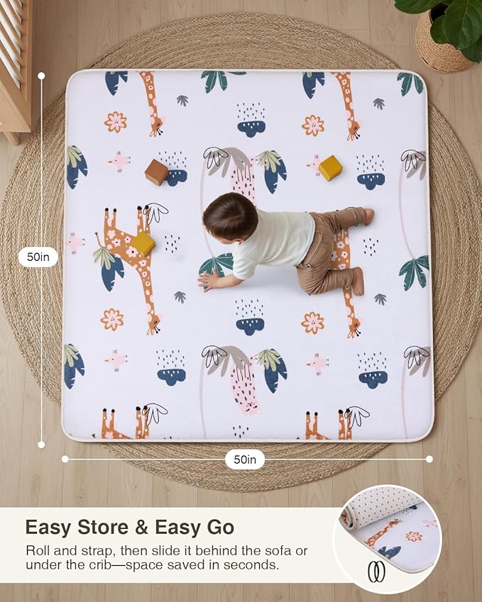 Baby Play Mat for Floor,1.2" Thick 50x50 Playpen Mat,Safe Padding Tummy Time Mats for Babies and Infants Toddlers,Cushioning Foam Mats for Kids Crawling,Non-Slip Baby Playmat,Yoga,Tatami,Nursery Rug