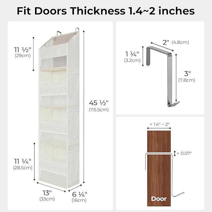 GRANNY SAYS Over The Door Organizer, 4-Shelf Behind The Door Storage with 6 Pockets and Clear Window, Waterproof Anti Tilt 35lb Large Capacity Hanging Organizer for Baby Diapers, Toys, Beige