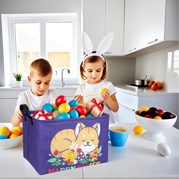 ASKETAM Cat Easter Basket for Kid Large Empty Easter Bunny Eggs Décor Storage Basket (Cat)