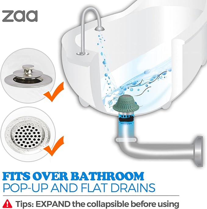 zaa Bathtub Drain Hair Catcher Green Silicone Collapsible Drain Protector for Pop-Up and Regular Drains of Shower Bathtub Tub Bathroom Sink