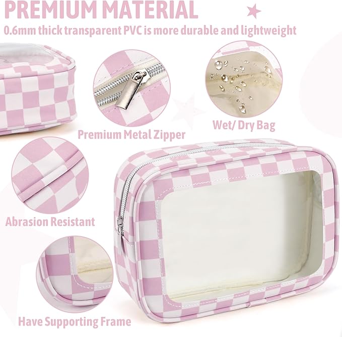 3PCS Clear Toiletry Bag,TSA Approved Travel Makeup Pouch with Zipper for Cosmetics and Toiletries，Diaper Bag Organizer Pouch Set,Women's Purse Organizer and Clear Car Bag