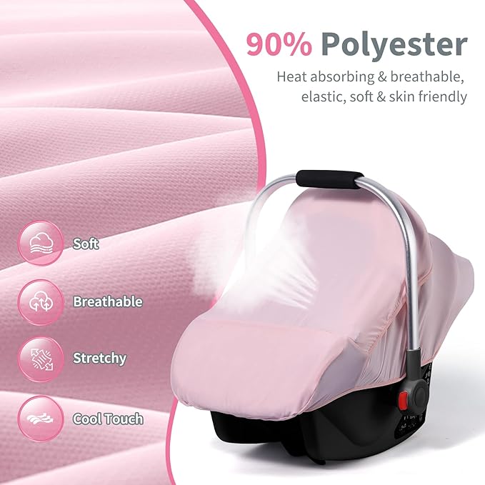 Baby Car Seat Cover, Original Carseat Covers with Adjustable Breathable Mesh Window & Pocket, Stretchy Infant Car Seat Canopy for Girls Boys, Kick-Proof Stroller Cover for All Seasons