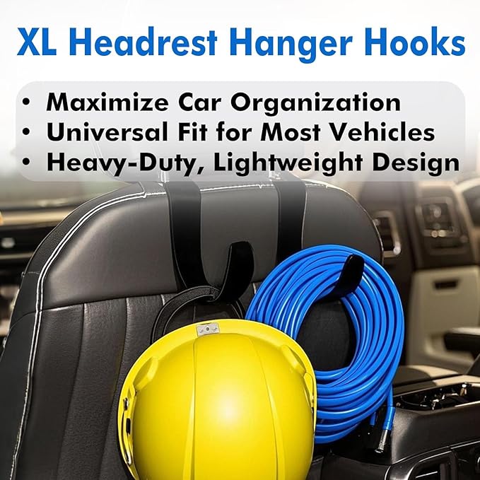 XL Hard Hat Holder for Truck Seat – Heavy-Duty Headrest Hooks, Hardhat Buddy Hanger & Seat Back Organizer for Hard Hats, Bags & Gear, Truck Accessory Organizer, 4-Pack